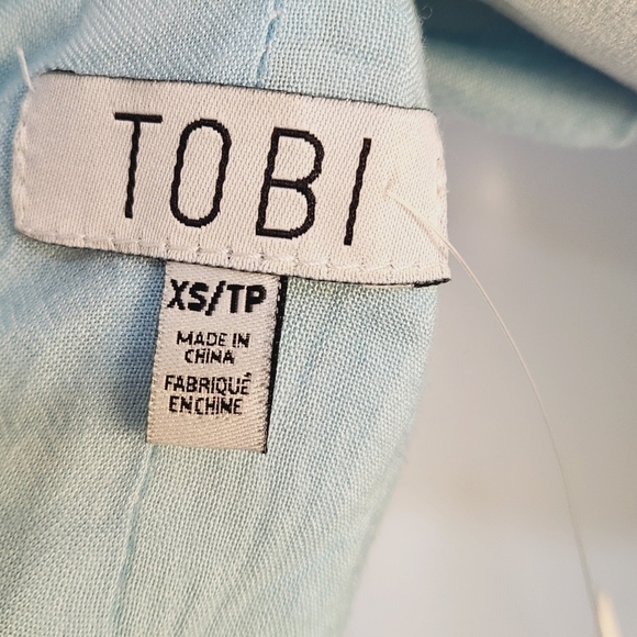 𝅺TOBI Size Small Pale Blue Mini Shift Low Back Crochet Accent Dress Size: XS - Picture 12 of 13